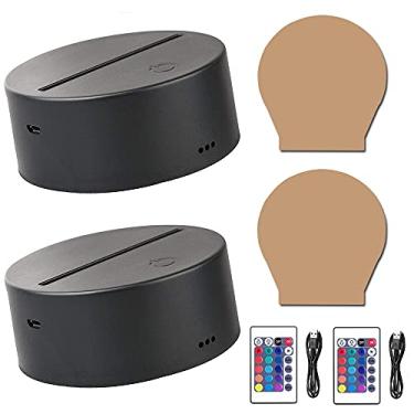 Imagem de Pacote com 2 lâmpadas LED 3D para lâmpada noturna + controle remoto + acrílico em branco + cabo de carregador USB, 7 cores ajustáveis, base decorativa para quarto, sala de estar, bar, restaurante, Moderno, Black