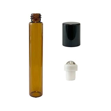 Imagem de Frasco De Vidro Âmbar Roll-on 10ml Com Tampa (10 Peças) Cor:Âmbar C/Tampa Preta