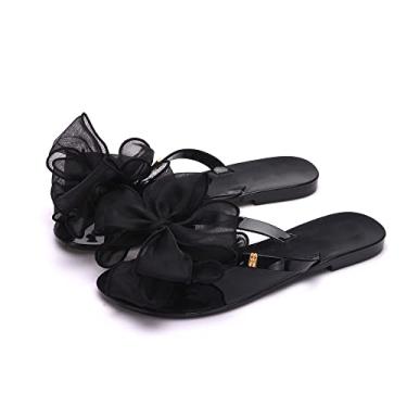 Imagem de TangDao Chinelos femininos e meninas para uso ao ar livre com laço para o verão com sola de borracha, Preto, 8