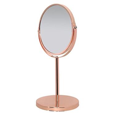 Imagem de Mimo Style Espelho de Aumento com Base Cor Bronze, Dupla Face 360º Rotativo, Lado Normal e Outro Com Ampliação em 5X. Acabamento em Aço Inoxidável de Qualidade e Elegante