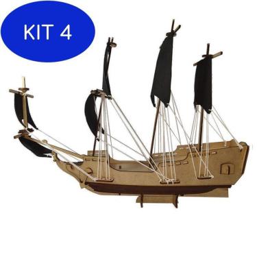 Imagem de Kit 4 Quebra Cabeça 3D Navio Pirata  Mdf