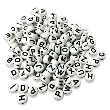 Imagem de Miçanga de Letra Redonda Barata Com Letras Coloridas Para Pulseira Colar Artesanato (Micanga Branca Letra Preta)