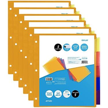 Imagem de Divisórias adesivas de plástico OS Plus com 5 abas, abas grandes multicoloridas inseríveis, Assorted, 6 Set