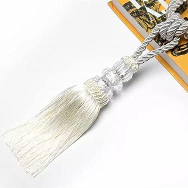 Imagem de Pacote com 2 gravatas de cortina de borla contas de cristal bola pendurada para quarto de acessórios para quarto com fivela cortina de cordas, branca