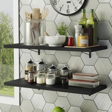 Imagem de Kit 2 Prateleiras Suspensas para Cozinha Madesa 80 cm com Mão Francesa - Preto
