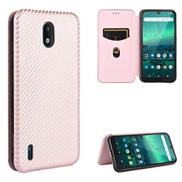 Imagem de LIYONG Capa de telefone para Nokia 1.3 textura de fibra de carbono magnética horizontal flip TPU PC PU capa de couro com slot para cartão mangas (cor: rosa)
