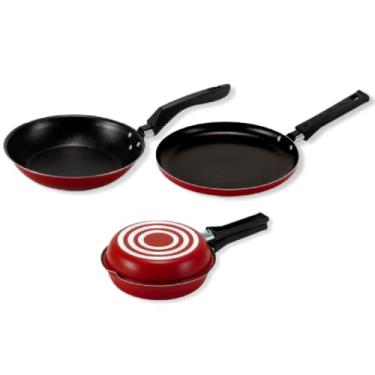 Imagem de Jogo Panquequeira 22cm + Omeleteira 18cm + Frigideira Francesa 22cm Antiaderente Vermelha Não Gruda Kit Conjunto Rubi