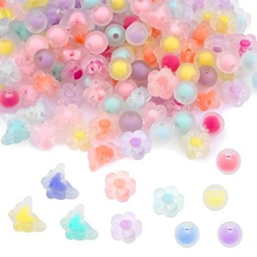 Imagem de KINBOM 200 peças de berloques de contas de acrílico, contas de borboleta redondas de flores sortidas kawaii, doces fofos cor macaron contas foscas transparentes para fazer joias faça você mesmo pulseira artesanato brinco acessórios suprimentos