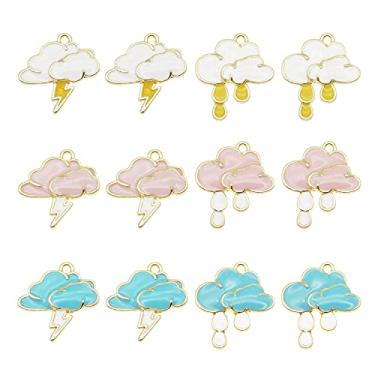 Imagem de 24 peças esmalte nuvem chuva raio encantos lote em massa cor mista azul rosa branco para joias colar pulseira fazendo artesanato acessórios DIY anime, Metal, Cristal