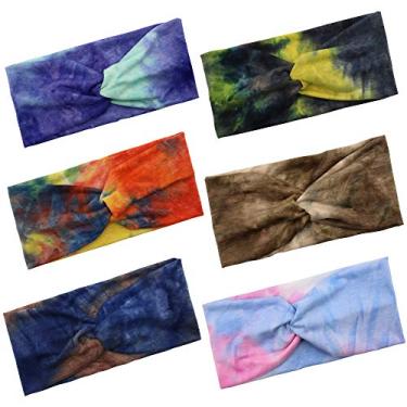 Imagem de NODG 6 faixas de cabelo tie dye para mulheres bandanas de nó turbante para mulheres faixas de cabelo da moda para cabelo feminino largo boho com nó yoga faixa de cabeça envoltório de cabeça faixa de cabelo cruzada para mulheres