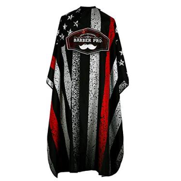 Imagem de BARBER PRO Capa masculina para corte de cabelo com fecho de pressão, capa de cabeleireiro de poliéster impermeável de salão profissional para cabeleireiro de 152 cm x 143 cm (estampa listrada da