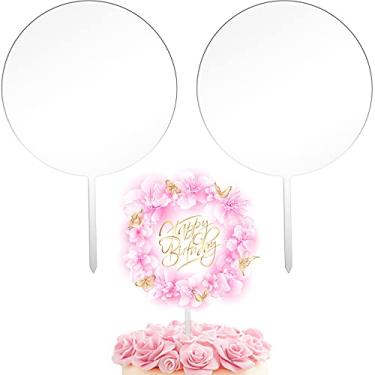 Imagem de Jetec 2 peças de topo de bolo de acrílico de 12 cm em branco redondo transparente DIY topo de bolo de aniversário para casamento personalizado, decorações de festa de festival de aniversário