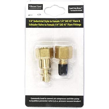 Imagem de 1/4" Industrial Style & Schrader Valve to 1/4" SAE 45-degree Flare Fittings | Adapters to Winterize Blow Out Backflow Preventer and Pressure Vacuum Breaker (PVB) for Sprinkler System | Lead-Free Brass