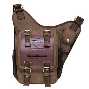 Imagem de Bolsa masculina vintage de lona de ombro estilo mensageiro militar Sling School Bags Peito Bolsa carteiro de couro militar (cáqui) - Ótimo de Natal para famílias e amigos
