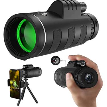 Imagem de Telescópio monocular, luneta monocular adulta 12x50 HD com suporte para smartphone BAK4 Prism FMC à prova d'água transparente baixa monocular para observação de pássaros da vida selvagem ao