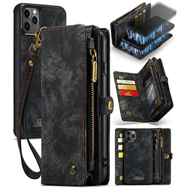 Imagem de ZORSOME Capa carteira para iPhone 11 Pro Max, 2 em 1 de couro premium destacável PU com 8 compartimentos para cartões, bolsa magnética com zíper, alça de pulso para mulheres, homens e meninas, preta