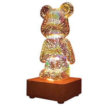 Imagem de EEYZD Luz noturna urso fogos artifício 3D, vidro LED colorido mutável para mesa infantil, luz arco-íris fogo artifício, presente aniversário fofo,With battery