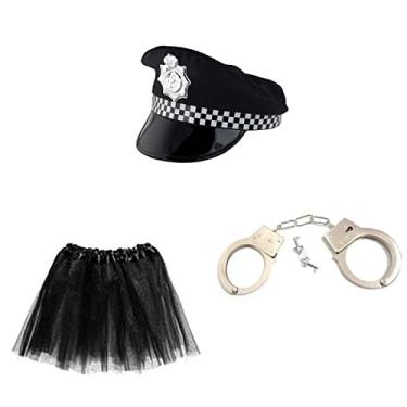 Imagem de Fantasia de Policial Feminina C/Quepe Preto e Branco Saia 35 Cm e Algema