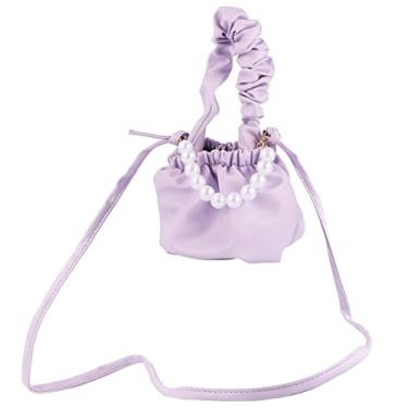 Imagem de Bolsa feminina plissada, bolsa transversal com bolinho de massa e estampa de nuvem, bolsa de ombro de pérola retrô para mulheres, , festa de casamento (branca), Roxa