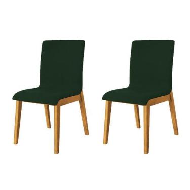 Imagem de Kit 2 Cadeiras De Jantar Diamante Estofadas Em Veludo Verde Base Madei