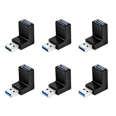 Imagem de ELUTENG Adaptador USB 3.0 de 90 graus, pacote com 6 - conector de ângulo direito macho para fêmea para cima/baixo/esquerda/direita - extensão em forma de L para PC, laptop, carregador e mais