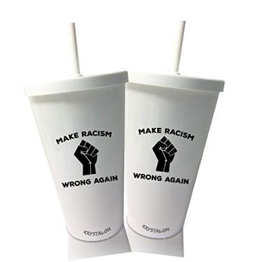 Imagem de 2 Copos com Tampa e Canudo Branco Make Racismo Wrong