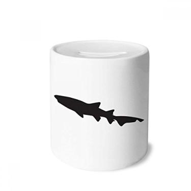 Imagem de DIYthinker Caixa de moedas de cerâmica preta com contorno de peixe de biologia de tubarão preto, presente de cofrinho