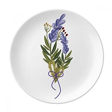 Imagem de Vaso de flor de lavanda prato azul decorativo de porcelana salver louça de jantar