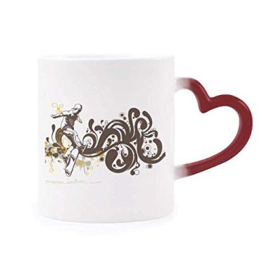 Imagem de Caneca esportiva de inverno com estampa de flor sensível ao calor, caneca de grés que muda de cor vermelha