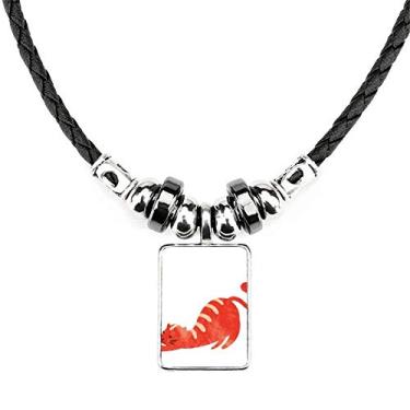 Imagem de DIYthinker Colar com pingente de corda de couro com pingente de aquarela de gato gordo para alongamento