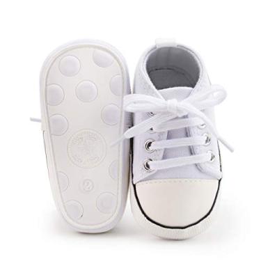 Imagem de KIDSUN Tênis unissex para bebês meninos e meninas, cano alto, sola antiderrapante macia e antiderrapante, A01-Sola de borracha branca, 3-6 Meses
