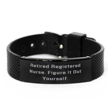 Imagem de SpreadPassion Retired Registered Nurse. Figure It Out. Bracelete de malha de tubarão preto, pulseira gravada enfermeira registrada, para enfermeira registrada