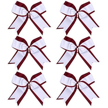 Imagem de 20 cm, 2 cores, 2 camadas, 6 peças, laço de líder de torcida, suporte de rabo de cavalo, laços de torcida, laço elástico para cabelo para torcida de colégio, Maroon/White