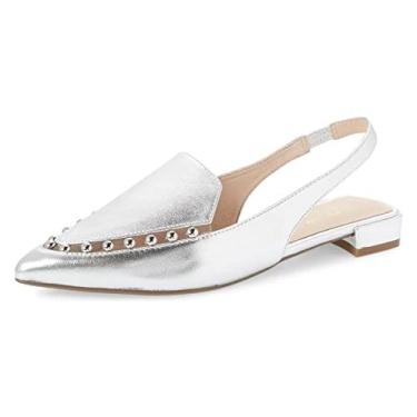 Imagem de Cecelia New York Cúpula Prata/Prata Plana com Slingback da Cleo, Cúpula prateada/prata, 6.5