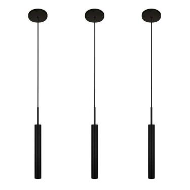 Imagem de Kit 3 Pendentes Luminária Teto Tubo Sala Cama Preto 40Cm