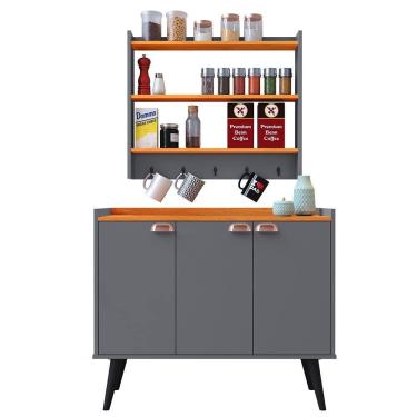 Imagem de Kit Aparador Buffet Retrô Pés Palito Cantinho Café Truzzi Armário Prateleiras Organizadoras Suspenso Amélia - RPM Móveis