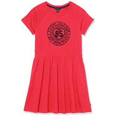 Imagem de Tommy Hilfiger Vestido camiseta de manga curta para meninas, Vermelho clássico, 5