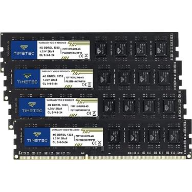 Imagem de Timetec Kit de 16 GB (4 x 4 GB) DDR3 / DDR3L 1333 MHz PC3-10600 sem buffer não ECC 1,5 V / 1,35 V CL9 Dual Rank para Dell Optiplex 780 DT/MT/SFF Memory Ram Upgrade e mais (kit de baixa densidade de 16