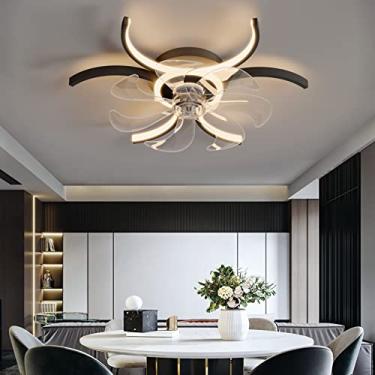 Imagem de Ventilador de teto silencioso com luz e controle remoto LED lustre regulável com ventilador reversível motor DC de 6 velocidades para quarto sala de estar - preto
