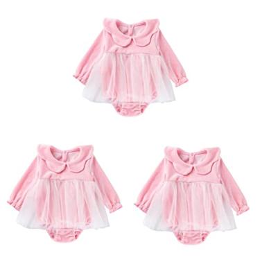 Imagem de 3 Pecas roupas de casa de bebê Macacão de bebê de coral Roupa de bebê rosa macacão de pelúcia com capuz body de renda roupa de macacão de meninas macacão infantil manga comprida