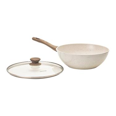 Imagem de Frigideira Wok Cerâmica Antiaderente Com Tampa 28cm Mimo Style Linha Mármol Cook Com Fundo Triplo Indução 4,15 Litros	