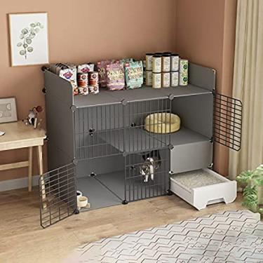 Imagem de Gaiola dobrável para animais de estimação, gaiola para gatinhos para gatos internos, gaiola para gatos com caixa de areia, gaiola para gatos de 2 camadas grande, cercadinho para animais de e