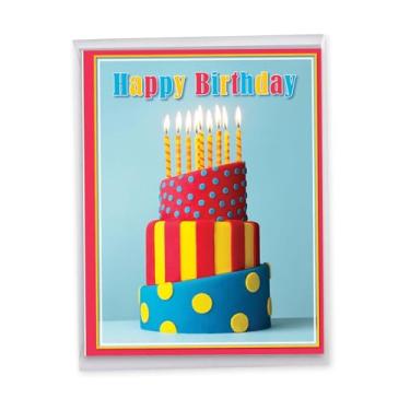 Imagem de NobleWorks Cartão de papel jumbo de aniversário de nós 21 x 28 cm com envelope (1 pacote) grande, jumbo, bolos, brilhantes, em camadas, J10346FBDG-US