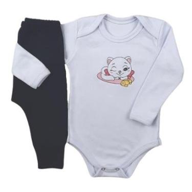 Imagem de Conjunto Body Manga Longa Bordado Gatinha 5 e Calça Suedine Mijão Culote - Roupa Bebê-Masculino