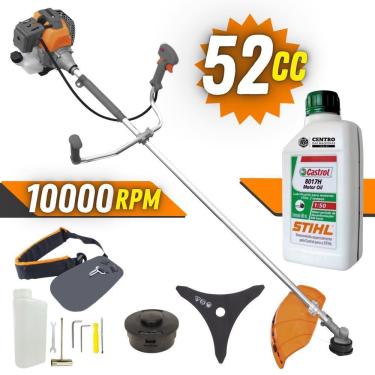 Imagem de Roçadeira Com Óleo Stihl Lateral Á Gasolina Tekna RL520-P Plus 2T 52cc 2HP 10.000rpm Cortador de Grama Profissional C/ Lâmina 3 Pontas e Carretel