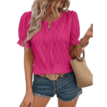 Imagem de EVALESS Blusas femininas de manga bufante fofas para mulheres elegantes casuais primavera verão roupas roupas para 2024, Vermelho rosa, G