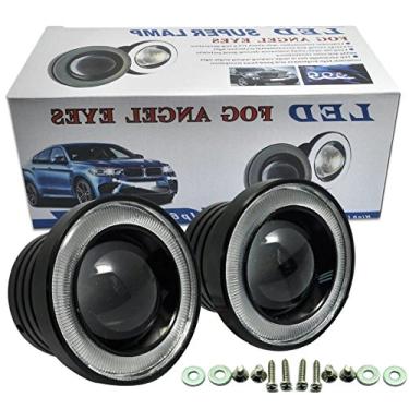 Imagem de Kqiang 2 peças de luz de neblina de olho de anjo para carro: farol de neblina LED redondo COB de 6,3 cm - Projetor de olho de anjo branco com anéis de halo, lâmpada de neblina de luz de neblina para