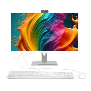 Imagem de Computador Desktop All-in-One, 27'' Intel i7 Quad-Core Windows 11, 16GB RAM, 512GB SSD, teclado e mouse com fio, alto-falante RGB, câmera pop-up para entretenimento em casa, escritório, branco