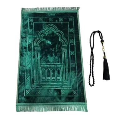 Imagem de Tapete de oração muçulmano de flanela grossa em relevo tapete de oração turco islâmico tapete de oração islâmico contas de rosário para homens mulheres Janamaz islâmico grande Ramadã Eid presente