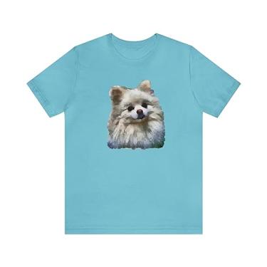 Imagem de Camiseta de manga curta unissex "Snowball" da Pomeranian da Doggylips, Turquesa, M